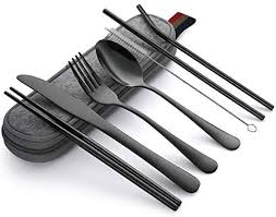 Devico Portable Utensils Travel Camping Cutlery Set 8 Piece Including Knife Fork Spoon Chopsticks Cleaning Portable Utensils Camping Cutlery Travel Utensils