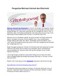 Motivasi intrinsik dan motivasi ekstrinsik adalah dua jenis motivasi yang berbeda dan, di antara keduanya, sejumlah perbedaan dapat diamati. Pdf Pengertian Motivasi Intrinsik Dan Ekstrinsik Firman Resi Academia Edu