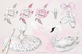Baby Swan Clipart Black And White Ballet Clipart Watercolor Ballerina White Swan Lake Illustration Handpainted Pointe Shoes Tutu Dress Feather Scrapbook Designs Swan Lake Whimsical Illustration