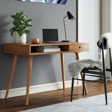 Parker Modern Home Office Desk Small Writing Computer Laptop Desk Open Storage Small Drawer Walnut In 2020 Modern Home Office Desk Small Home Office Desk Small Writing Desk