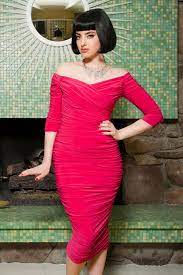 Laura Byrnes California Monica Dress In Hot Pink From Pinup Girl Clothing Monica Dress Hot Pink Dresses Pinup Girl Clothing