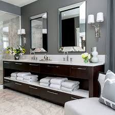 Immagine di un'ampia stanza da bagno padronale minimal con lavabo sottopiano, ante con bugna sagomata, ante grigie, doccia alcova, piastrelle bianche, top in marmo, vasca sottopiano, pareti grigie, pavimento in marmo, piastrelle di marmo e panca da doccia — houzz. Dark Vanity Bathroom Ideas Luxury Bathroom Vanity Gothic Cabinet Luxury Master Bathrooms Modern V In 2020 Dark Vanity Bathroom Luxury Bathroom Vanity Bathroom Interior