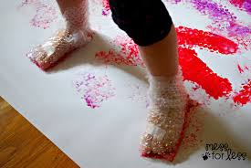 Let's trace our feet with this fun animal activity for kids and the sing the whose feet? Bubble Wrap Stomp Painting Mess For Less