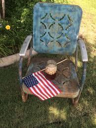 Vintage Blue Chair Sweet Tea And American Flag Merica Blue Chair Painted Metal Chairs Childrens Chairs