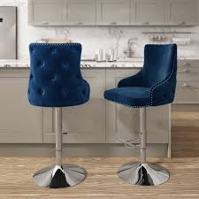 Based on 1 review review this product. Navy Blue Velvet Swivel Bar Stool Jade Boutique Furniture123