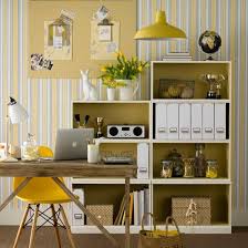 Neutral Home Office With Yellow Accents Yellow And Grey Decorating Ideas Ideal Home Houset Yellow Home Offices Traditional Home Offices Home Office Decor