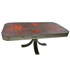 All table tops will be different, so if your tile fits on top perfectly with no edge, great! Rectangular Midcentury Coffee Table With Sun Tile Decor La Roue By Vallauris Doctor Decorum