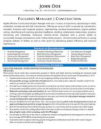 A project manager resume summary delivers information on a candidate's abilities to do the job. Facilities Manager Resume Example Construction Projects