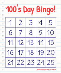 The list shows the column under which each word can be found on the cards. 100 S Day Bingo