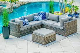 Sorrento 6 Piece Outdoor Patio Sectional Sofa Set In Brown Patio Sectional Poolside Decor Outdoor Patio