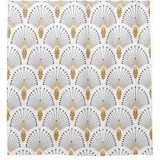 Black And Gold Art Deco Curtains White Gold And Black Art Deco Fan Flowers Motif Shower Curtain In 2020 Art Deco Curtains White And Gold Wallpaper Shower Curtain Art