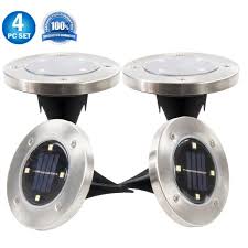 Solar Powered Disk Path Ground Lights 4 Bright Led S Flush Flat Outdoor Indoor Waterproof Garden Landscape Spike Yard Disc Lights 4 Pack Bright White Walmart Com Walmart Com