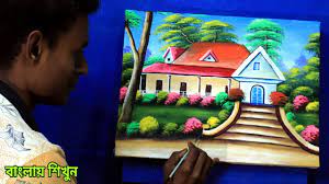 Farmhouse wall art aurora scenery painting on canvas wall decorations for living room stretched and framed canvas paintings 3 piece bedroom bathroom kreative arts 3 pieces canvas prints modern beautiful autumn nature scenery painting wall art black and white trees foggy forest with red. Dream House Painting With Beautiful Nature Beautiful Scenery Painting Step By Step Youtube