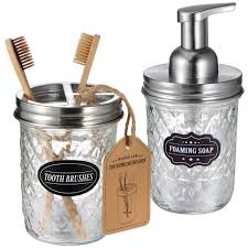 Bathroom decorating and design ideas. Rustic Farmhouse Decor Apothecary Jars Bathroom Countertop And Vanity Organizer Includes Mason Jar Foaming Hand Soap Dispenser And Toothbrush Holder Mason Jar Bathroom Accessories Set Black Bathroom Accessory Sets Home Kitchen