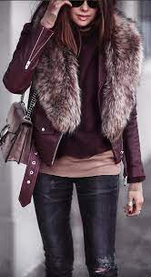 Faux Leather Red Jacket Faux Fur Like Matched Jumper To Jacket And Layering Faux Fur Over Casual Winter Outfits Leather Jacket Outfits Fur Leather Jacket