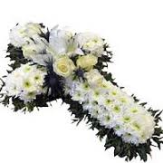 Funeral cross for a close relative and with card message. Universe Florist Malta Flowers Hand Delivered Sameday