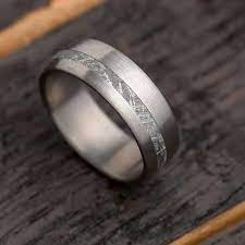 Rugged Men S Meteorite Wedding Band With Brushed Titanium 3866 Meteorite Wedding Band Titanium Wedding Rings Mens Wedding Rings