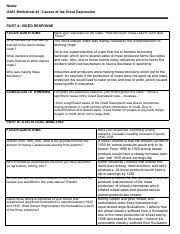 One cause was the crash of the stock market. U3a1 Worksheet 1 Causes Docx Pdf Name U3a1 Worksheet 1 Causes Of The Great Depression Part A Video Response Focus Questions Base Your Responses On The Course Hero