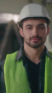 Caucasian builder man smiling looking at camera guy portrait male happy  worker contractor in helmet engineer architect workman building industry  construction foreman repairman professional inspector 65406378 Stock Video  at Vecteezy