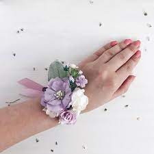 Beautiful Wrist Corsages Made With Purple Lilac Ivory White Flowers And Greenery All Items Will Be Gi Prom Flowers Corsage Bridesmaid Corsage Wrist Corsage