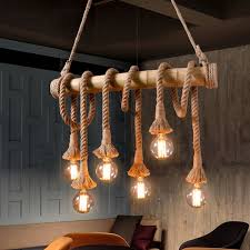 Retro Industry Bamboo Rope Chandelier Lighting 3 10 Heads Vintage Hemp Tube Kitchen Hanging Lamp Restaurant Living Room Clothing Pendant Lights Aliexpress