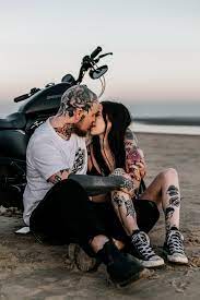 Fun Alternative Quirky Destination Wedding Photographer Indie Couple Tattoo Engagement Shoot With Tattooed Couples Photography Indie Couple Harley Couple