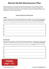 • free therapy worksheets and tools for mental health counselors • worksheets can be filtered by topic (anger, depression, goals, relationships, etc) and. Mental Health Maintenance Plan Worksheet Therapist Aid