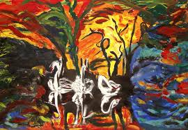 The artwork depicts a lake which is used as a medium. Salvador Dali Swans Reflecting Elephants On Papera4 Watercolors Painting Watercolor Art