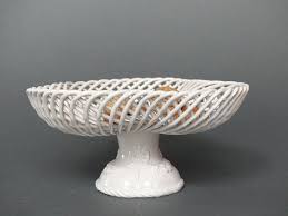 Fruit Bowl On Foot Braided White Ceramic Vintage Perforated Etsy White Ceramics Decorative Bowls Bowl