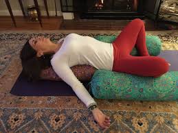 Supported Butterfly With Three Yoga Bolsters Yoga Bolster Restorative Yoga Yoga Moves