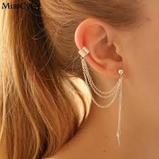 Ear cuff, double ear cuff and criss cross ear cuff, no piercing, cartilage ear cuff, simple ear fashionable angel's wing design alloy gold plated allergic free single women's left ear cuff. Misscycy Punk Rock Leaf Chain Tassel Dangle Ear Cuff Wrap Earring Gold Color Earrings In Jewelry 1 Pcs Earring Bag Earrings Girlchain Life Aliexpress