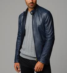 Blue Nappa Leather Jacket With Topstitching On The Shoulders Leather Jacket Men Blue Leather Jacket Leather Jacket Outfits