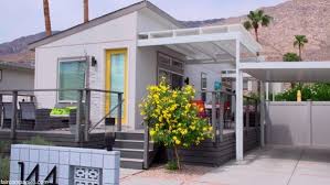 Old Park Model Community Revamped Into Modernized Tiny Home Community In Palm Springs California Tiny House Community Modern Mobile Homes Shipping Container Home Builders