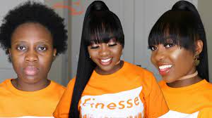 This style reveals the face while emphasizing the natural beauty of a woman. Short 4c Natural Hair High Ponytail With Bangs Genie Ponytail Protective Style Ft Julia Hair Youtube
