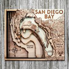 San Diego Bay Ca Wood Map 3d Nautical Wooden Chart