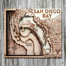San Diego Bay Ca Wood Map 3d Nautical Wooden Chart