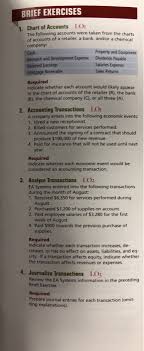 Solved Brief Exercises 1 Chart Of Accounts Lo The Follow