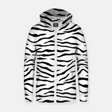 Black And White Striped Zip Up Hoodie Black And White Tiger Stripes Cotton Zip Up Hoodie Custom Hoodies Tiger Stripes Hoodies