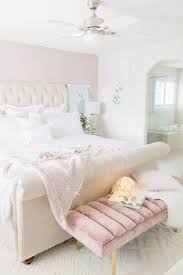 Pink dresses add a perfect hint of subtle color. Neutral Luxurious Master Bedroom With White Bedding Neutral Sleigh Bed Blush Pink Wallpaper And Velvet Bedroom Interior Bedroom Refresh Luxury Bedroom Master
