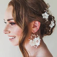 Wholesale Creamy bridal silk flower earrings Ivory silk wedding for your  store