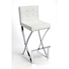 Polished Chrome White Leather Contemporary Glam Bar Stool Leather Counter Stools Bar Stools Leather Chaise Lounge Chair