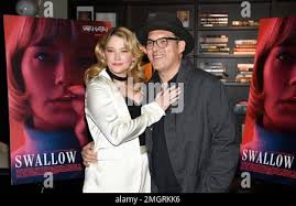 Actress Haley Bennett, left, poses with partner director Joe Wright at a  special screening of "Swallow" at NeueHouse Madison Square