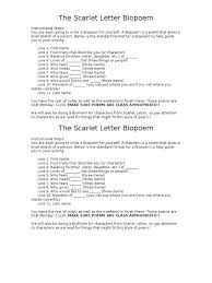 How to write a bio poem. Biopoem Assign The Scarlet Letter