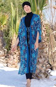 Adasea Tesettur Mayo Uzerine Desenli Kaftan Pareo 6026 Acik Lacivert Tesettur Mayo Sort Modelleri 2020 Islamic Swimwear Beachwear Fashion