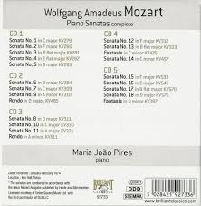 I appreciate that not everyone responds to the delicacy and grace of her interpretations and can see how more maria joao pires is an excellent pianist so a complete set of mozart sonatas for £15 has to be a bargain. Maria Joao Pires Mozart Complete Piano Sonatas 5cd 2005
