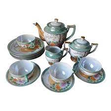 Hand Painted Japanese Luster Ware Porcelain Tea Set 12 Piece Tea Sets Vintage Porcelain Tea Set Tea Set