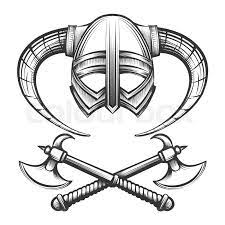 Viking helmet, crossed viking axes and scandinavian pattern. Viking Helmet With Horns And Crossed Stock Vector Colourbox