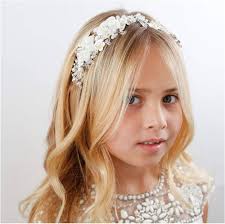 Amazon.com : SWEETV Flower Girl Headpiece Ivory Tulle Flowers Wedding  Headband for Girls, Princess Pearl Hair Accessories for Birthday Party,  First Communion : Beauty & Personal Care