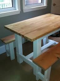Farmhouse Table With Butcher Block Free Plans From Ana White Com Farmhouse Table Farmhouse Table Plans Butcher Block Tables