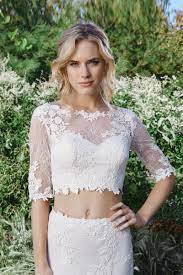 Lillian West Lace Cropped Top With V Back And Fit And Flare Lace Skirt Lillian West Wedding Dress Bridal Dresses Lace Bridal Gowns Mermaid